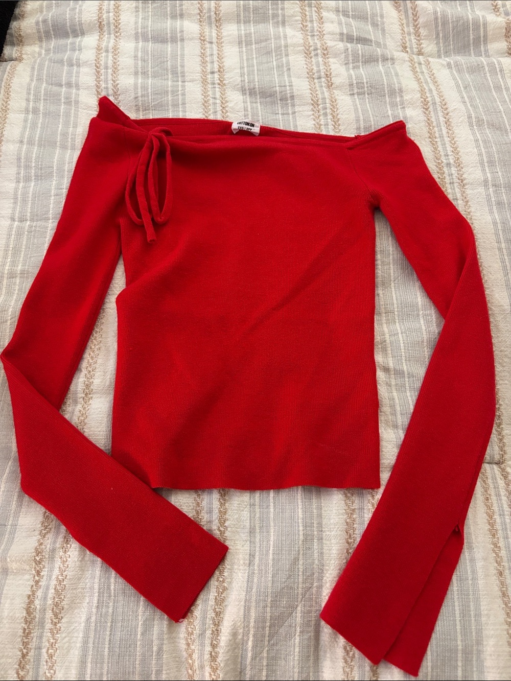 Cotton On Red Off-Shoulder Tie-Neck Sweater